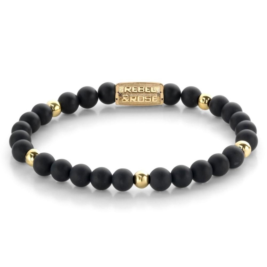 Man Rebel & Rose | Matt Black Madonna - 6Mm - 18 Ct Yellow Gold Plated