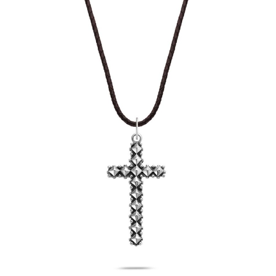 Man Rebel & Rose | Necklace Studded Cross Antic Brown