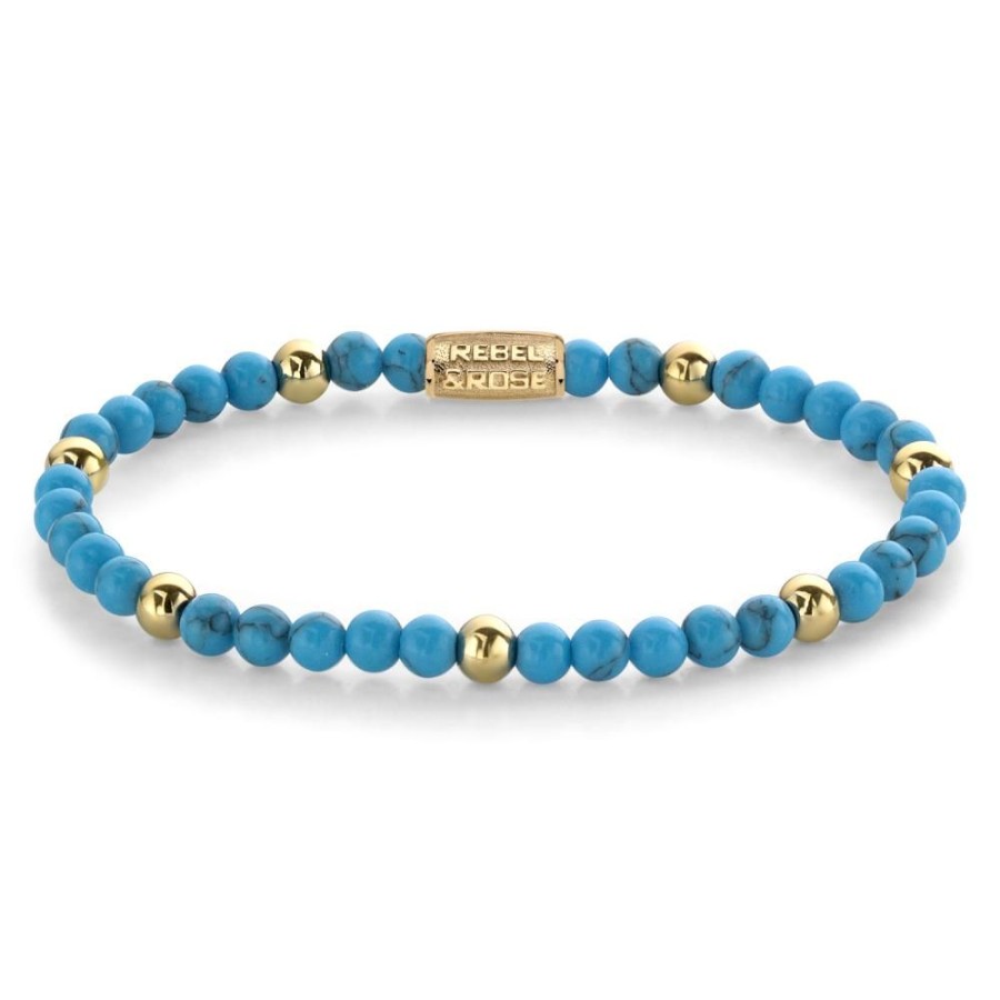 Vrouw Rebel & Rose | Turquoise Delight - 4Mm 18 Ct Yellow Gold Plated