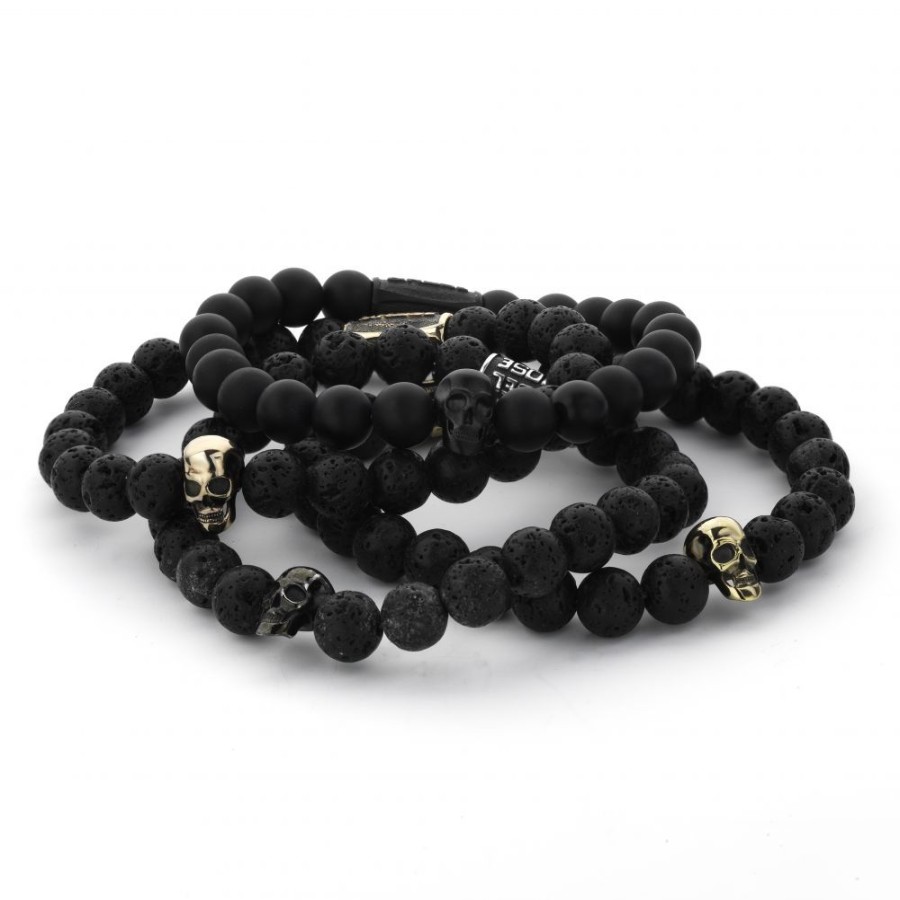 Man Rebel & Rose | Skull Black Moon - 18 Ct Yellow Gold Plated