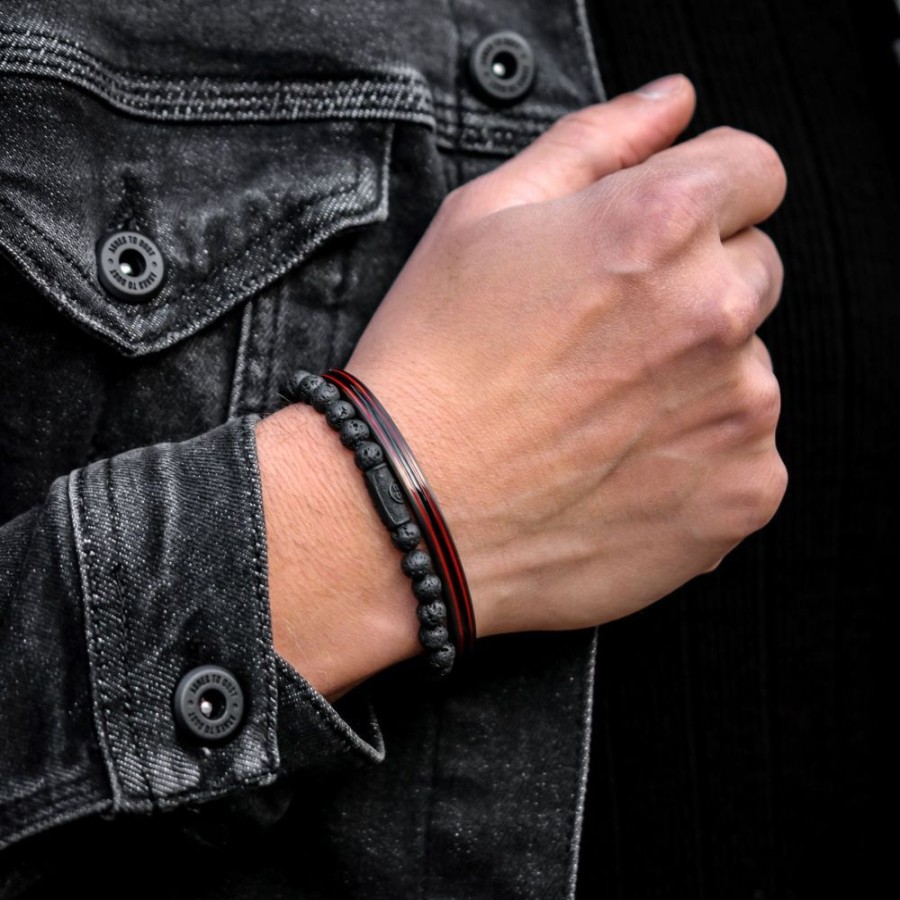 Man Rebel & Rose | Bangle Black Red Lines