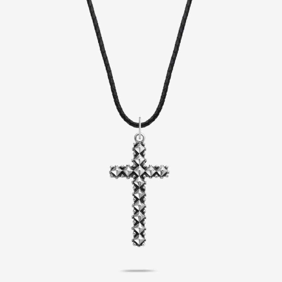 Man Rebel & Rose | Necklace Studded Cross Antic Black