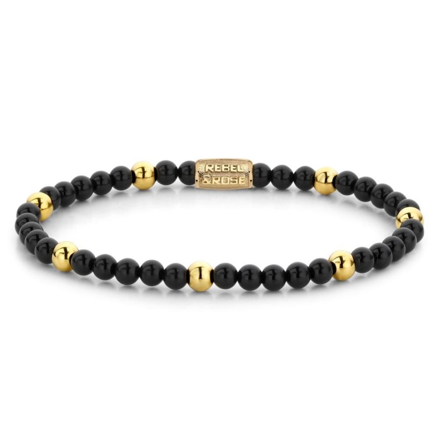 Vrouw Rebel & Rose | Black Panther - 4Mm - 18 Ct Yellow Gold Plated